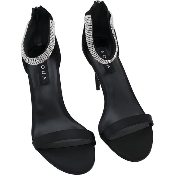 AQUA Niki Rhinestone Heel Sandals Black Sparkle Dress Ankle-Strap — US 8M - Picture 1 of 6